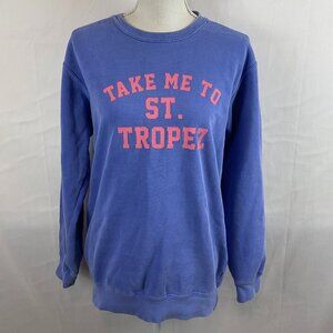 LuluSimon Studio Sweatshirt S Blue Pink Take Me To St. Tropez Long Sleeve